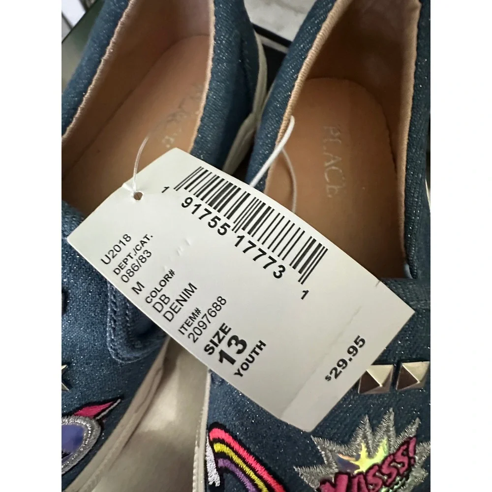 The Children's Place Slip On Sneakers Patches Studded Blue Denim Size 13‎
